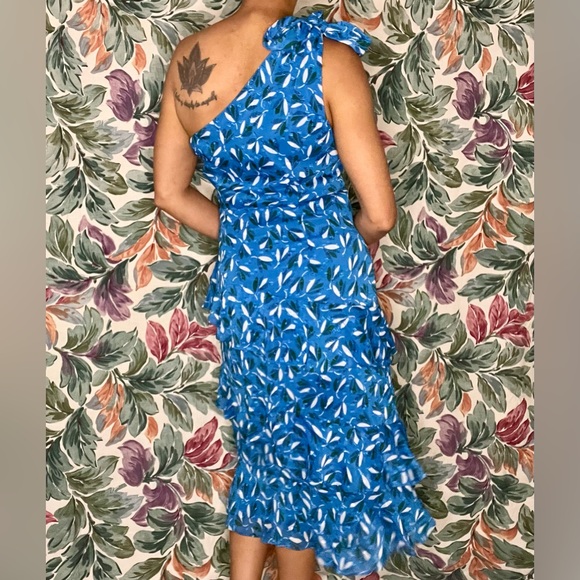 Bright Blue Floral Whistles One Shoulder Midi Dress - Picture 5 of 5